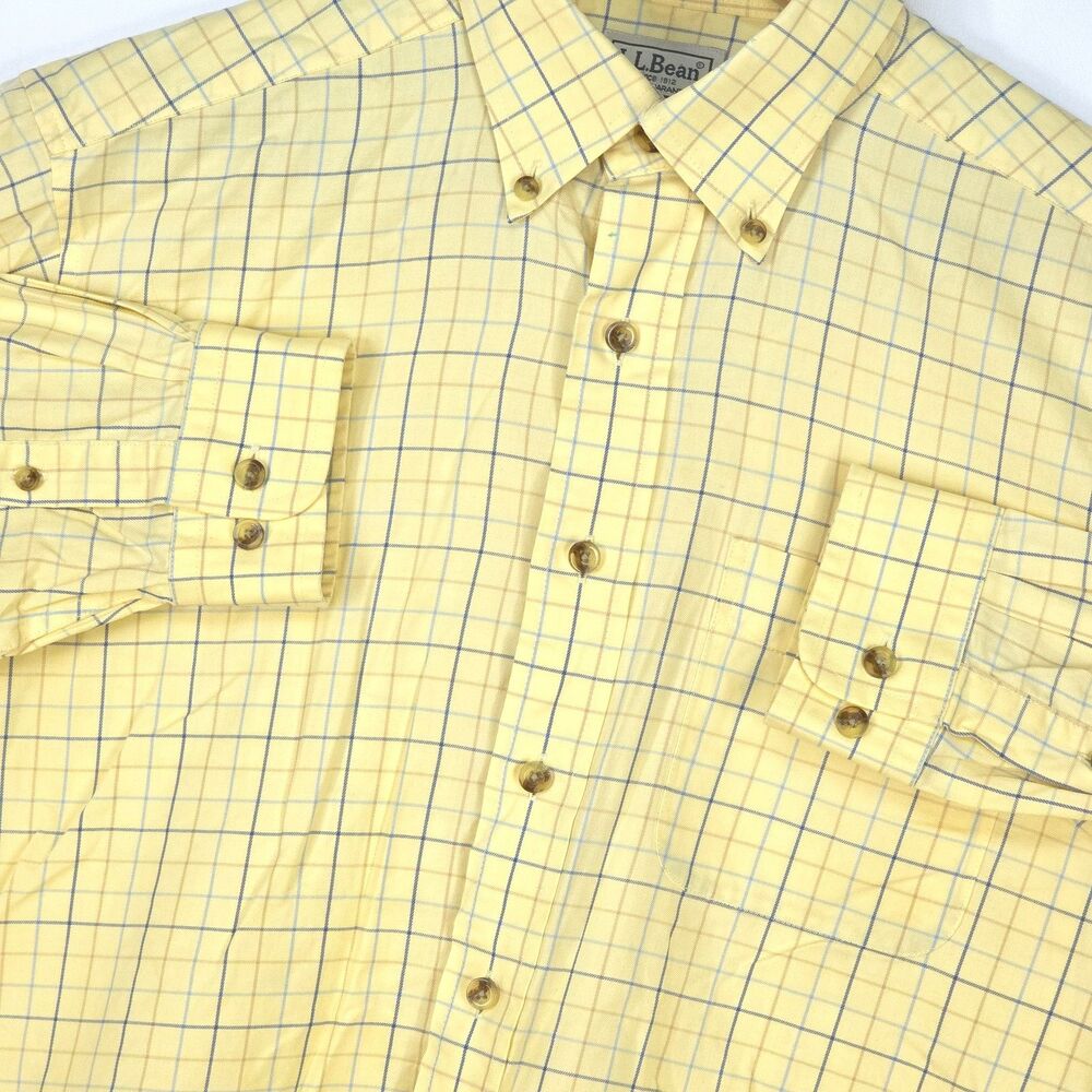 L.L. BEAN Wrinkle Free Shirt Mens Medium TALL Grid Check Classic Office Gorpcore